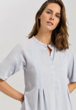 Cotton Deluxe Short Sleeve Nightdress Blue Glow (077954) -Hanro cotton deluxe short sleeve nightdress blue glow 07 4