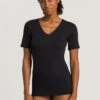 Cotton Seamless Shirt V-Neck Black (071603) -Hanro cotton seamless shirt v neck black 071603