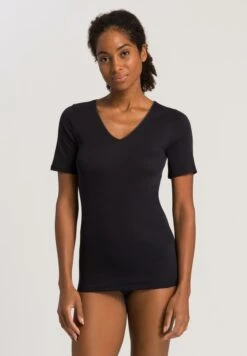 Cotton Seamless Shirt V-Neck Black (071603)