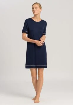 Natural Comfort Short Sleeve Nightdress Deep Navy (077963) -Hanro natural comfort short sleeve nightdress deep navy 2