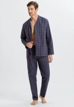 Night & Day Pajama Fine Bluish Check (075115) -Hanro night day pajama fine bluish check 075115 2