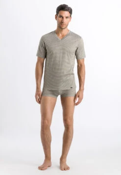 Sporty Stripe V-Neck T-Shirt Toned Green Stripe (074083) 10 Sporty Stripe V-Neck T-Shirt Toned Green Stripe (074083) -Hanro sporty stripe v neck t shirt toned green stripe 07 2