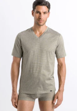 Sporty Stripe V-Neck T-Shirt Toned Green Stripe (074083)