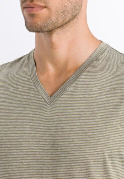 Sporty Stripe V-Neck T-Shirt Toned Green Stripe (074083) 11 Sporty Stripe V-Neck T-Shirt Toned Green Stripe (074083) -Hanro sporty stripe v neck t shirt toned green stripe 07 3