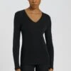 Woolen Silk Long Sleeve V-Neck Black (071418)