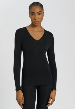 Woolen Silk Long Sleeve V-Neck Black (071418)