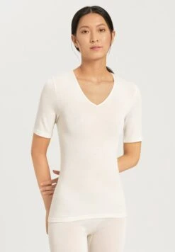 Hanro 4 Woolen Silk T-Shirt V-Neck Cygne (071417)